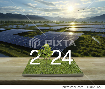 Happy new year 2024 green ecology and saving energy concept, Generative AI 108646650