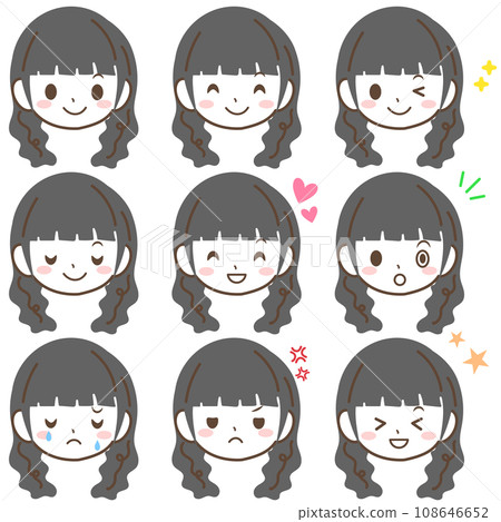 Female face illustration set 5 with various expressions 108646652