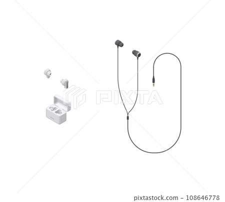 Illustration of earphones drawn in isometric projection Illustration of earphones drawn in isometric projection 108646778