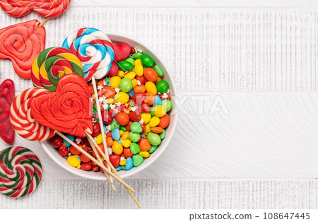 Candy sweets and copy space for your greetings Candy sweets and copy space for your greetings 108647445