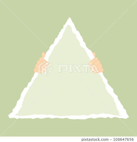 Hands holding a torn paper triangle shape. Paper with a copy space. Vector illustration Hands holding a torn paper triangle shape. Paper with a copy space. Vector illustration 108647656
