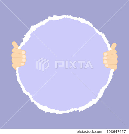 Hands holding a torn paper circle. Paper with a copy space. Vector illustration Hands holding a torn paper circle. Paper with a copy space. Vector illustration 108647657