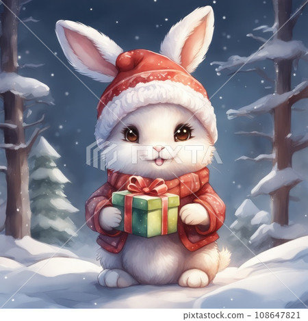 Kawaii Chibi Bunny's Christmas Delight in Winter 108647821