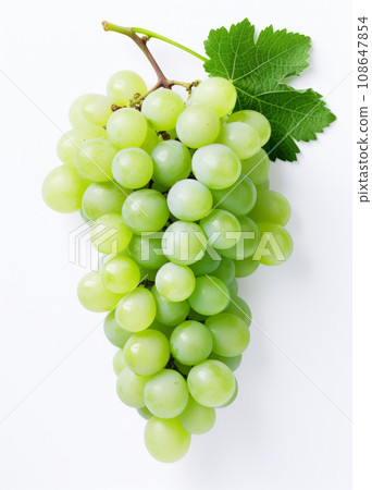 Sweet Green grape with leaves, isolated on a white background. 108647854