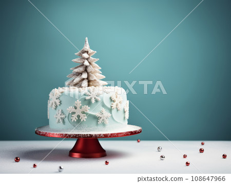 Beautiful creative Christmas cake with decoration in the form of a Christmas tree.  108647966