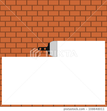 Brown brick wall with white plaster and trowel. White background. Space for text, slogan, quote and advertisement. Vector illustration. Brown brick wall with white plaster and trowel. White background. Space for text, slogan, quote and advertisement. Vector illustration. 108648011