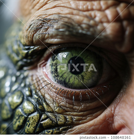 Man with Crocodile Eyes Blends Boundaries of Nature and Humanity. AI generation 108648161