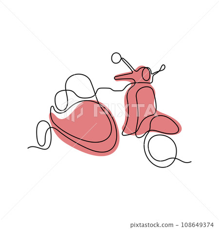 Retro sidecar scooter one line vector illustration 108649374