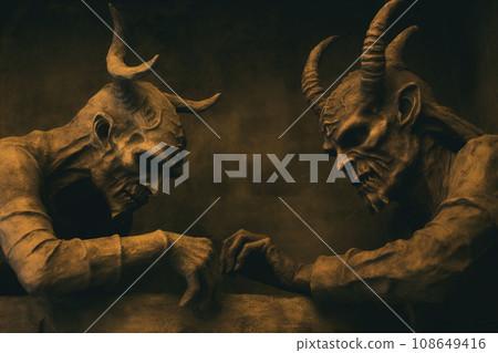 Satan is in hell. Religious demon. Devil's fire. The afterlife of sinners. AI generated. 108649416