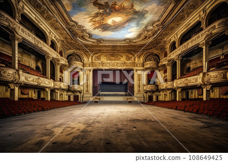 Interior of the opera hall, classical architecture of entertainment performances, ballet, theater. AI generated. 108649425