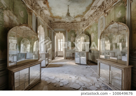 Mirror room, exclusive interior design. The concept of the purity of the versatility of illusory world. AI generated. Mirror room, exclusive interior design. The concept of the purity of the versatility of illusory world. AI generated. 108649676