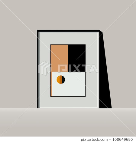 Minimalist painting mockup on the floor leaning against the room wall with shadow 108649690