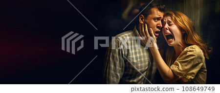 A married couple is having a row. Family relationship conflict, quarrel with shouting. AI generated. A married couple is having a row. Family relationship conflict, quarrel with shouting. AI generated. 108649749