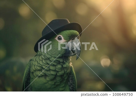 Mr green parrot gentleman in boss hat and scientist. AI generated 108649750