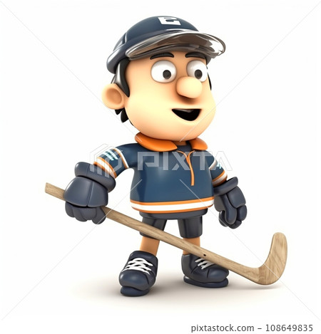 Hockey player, athlete, funny cartoon 3d illustration on white background, creative avatar Hockey player, athlete, funny cartoon 3d illustration on white background, creative avatar 108649835