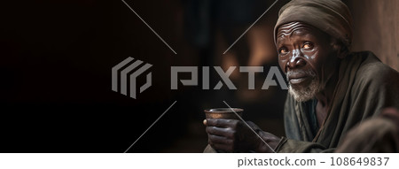 Poor beggar homeless man on a city street. The social problem of hunger and unemployment. AI generated. 108649837