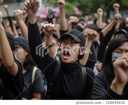 Protest demonstration of a group of people, a symbol of activism, democracy, freedom. AI generated. 108649838