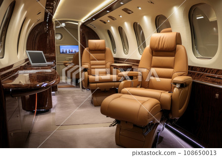 Luxurious salon of genuine leather in business jet. Generative AI Luxurious salon of genuine leather in business jet. Generative AI 108650013