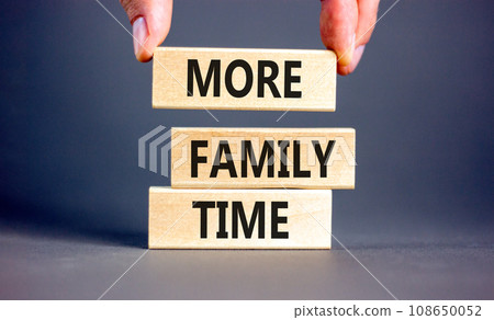 More family time and support symbol. Concept words More family time on wooden blocks. Businessman hand. Beautiful grey table grey background. Business, more family time qoute concept. Copy space. More family time and support symbol. Concept words More family time on wooden blocks. Businessman hand. Beautiful grey table grey background. Business, more family time qoute concept. Copy space. 108650052