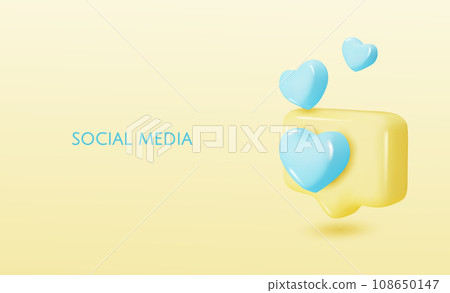 Love like heart social media notification, speech bubble with like. Social media network. 3d vector icon. Cartoon minimal style. Love like heart social media notification, speech bubble with like. Social media network. 3d vector icon. Cartoon minimal style. 108650147