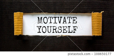 Motivate yourself symbol. Concept words Motivate yourself on beautiful white paper. Beautiful black paper background. Business psychology motivate yourself concept. Copy space. 108650177