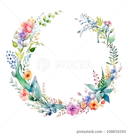 watercolor floral wreath isolated watercolor floral wreath isolated 108650293