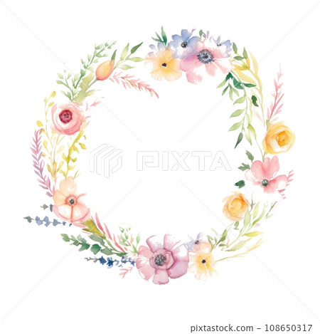 watercolor floral wreath isolated watercolor floral wreath isolated 108650317