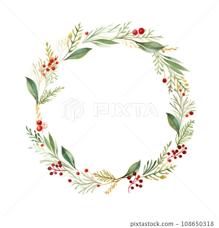 watercolor christmas wreath isolated 108650318