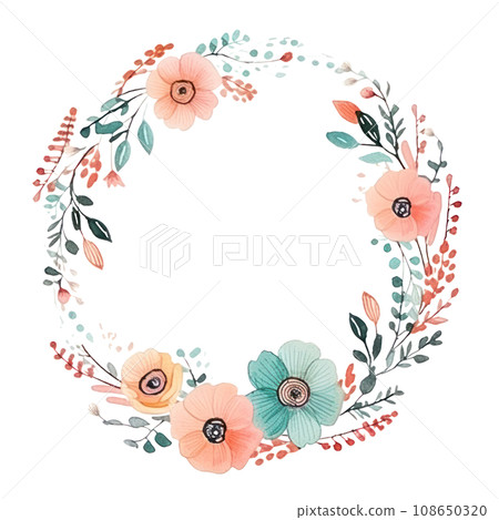 watercolor floral wreath isolated 108650320
