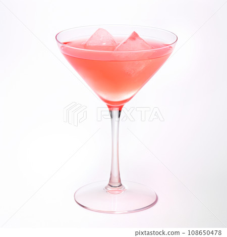 A Pink Lady cocktail in a stemmed glass against white background. A Pink Lady cocktail in a stemmed glass against white background. 108650478