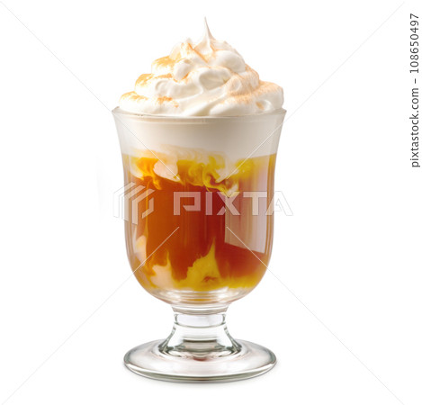Irish Coffee cocktail with whipped cream, brewed coffee and Irish whiskey 108650497