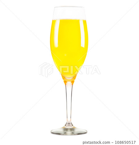 Mimosa cocktail with bubbly champagne and orange juice on white background Mimosa cocktail with bubbly champagne and orange juice on white background 108650517