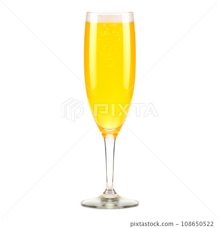 Mimosa cocktail with bubbly champagne and orange juice on white background Mimosa cocktail with bubbly champagne and orange juice on white background 108650522
