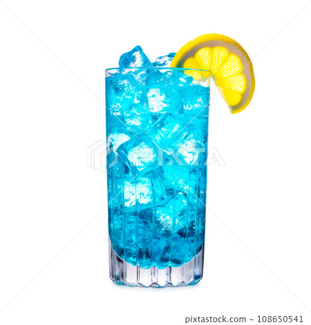 Blue Curacao cocktail garnished with a lime isolated on white background 108650541
