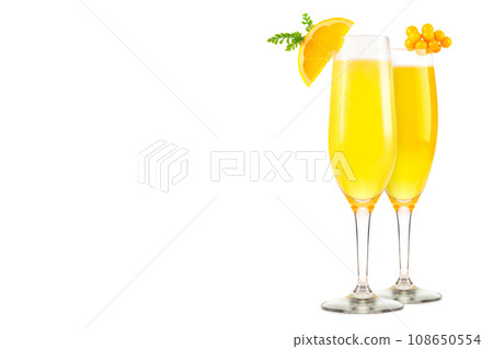 Set of Mimosa cocktails with bubbly champagne and orange juice on white background 108650554