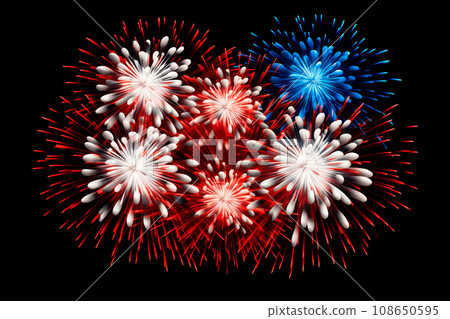 An explosion of fireworks with a black background with free space for text, birds-eye-view An explosion of fireworks with a black background with free space for text, birds-eye-view 108650595
