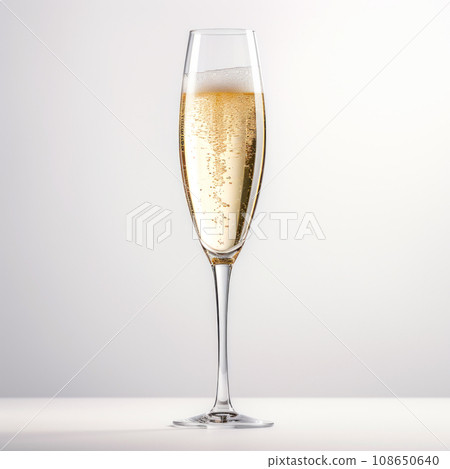 A crystal-clear flute glass of champagne isolated on white background A crystal-clear flute glass of champagne isolated on white background 108650640