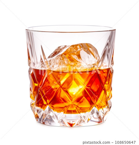 Classic Old Fashioned in a crystal-cut rocks glass isolated on white backdrop 108650647