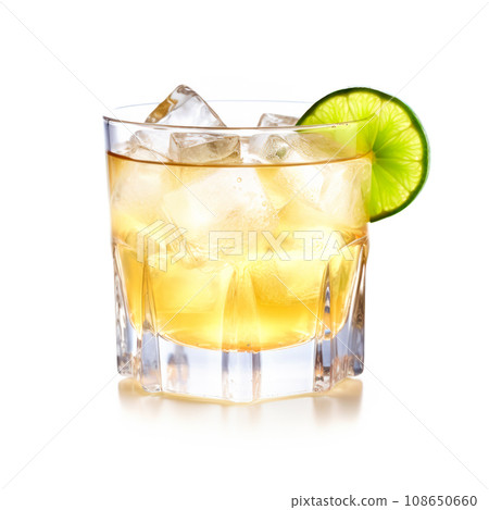 Whiskey Sour cocktail garnished with a lemon in rocks glass on white background Whiskey Sour cocktail garnished with a lemon in rocks glass on white background 108650660