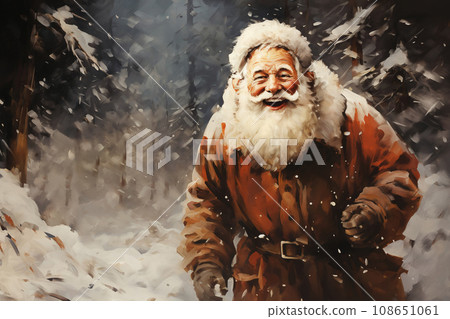 Portrait of Santa, he is cheerful and joyful, winter, snow covered forest Portrait of Santa, he is cheerful and joyful, winter, snow covered forest 108651061