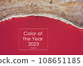 text Color of the Year 2023 in a white frame on a background of Viva Magenta colors. Creative design for trendy color. the color of the year in nature. Magenta lake 108651185