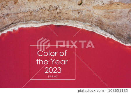 text Color of the Year 2023 in a white frame on a background of Viva Magenta colors. Creative design for trendy color. the color of the year in nature. Magenta lake 108651185