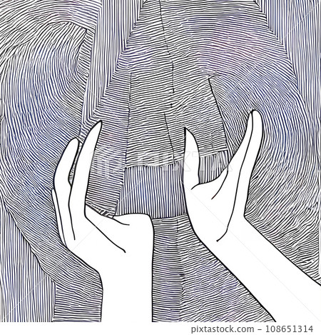 A digital illustration of two hands raised in joyous creation. 108651314