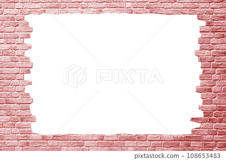 Brick wall with white hole, antique old grunge texture background. 108653483