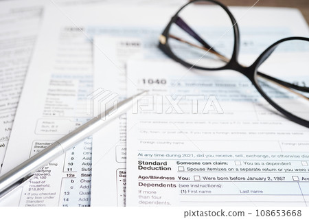 Tax form 1040 U.S. Individual Income Tax Return, business finance concept. 108653668