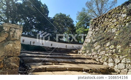 Japan's 100 Famous Castles, Bicchu Matsuyama Castle, Sannohira turret east earthen wall from Otemon Japan's 100 Famous Castles, Bicchu Matsuyama Castle, Sannohira turret east earthen wall from Otemon 108654156