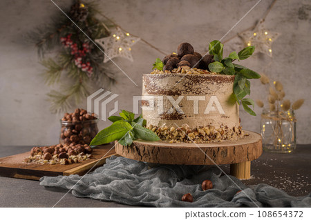 Delicious naked coffee and hazelnuts cake Delicious naked coffee and hazelnuts cake 108654372