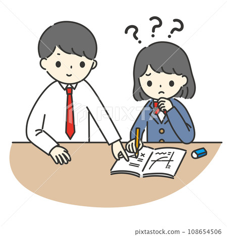 一名女學生正在跟老師一對一學習但聽不懂 108654506