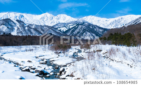 Hakuba Village in winter: View of the Northern Alps Hakuba Village in winter: View of the Northern Alps 108654985