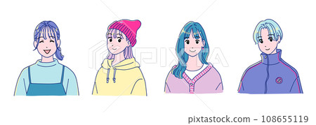 一套 4 位時尚動漫風格微笑女性 108655119